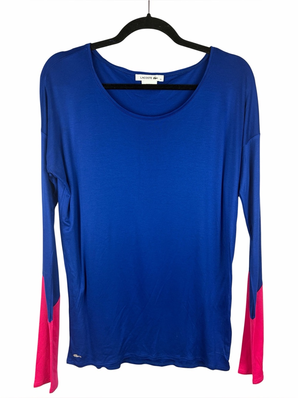 Lacoste Women’s Blue Pink Colourblock Long Sleeve Top Size 38